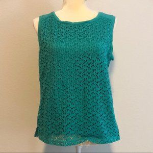 Ann Taylor Loft Green Lace Sleeveless Tank Top Blouse  - Size M